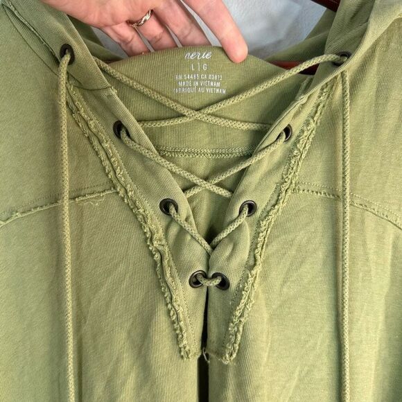 Aerie Green Lace Up Vneckline Oversized Hoodie Womens Large Casual Athleisure - Picture 5 of 10